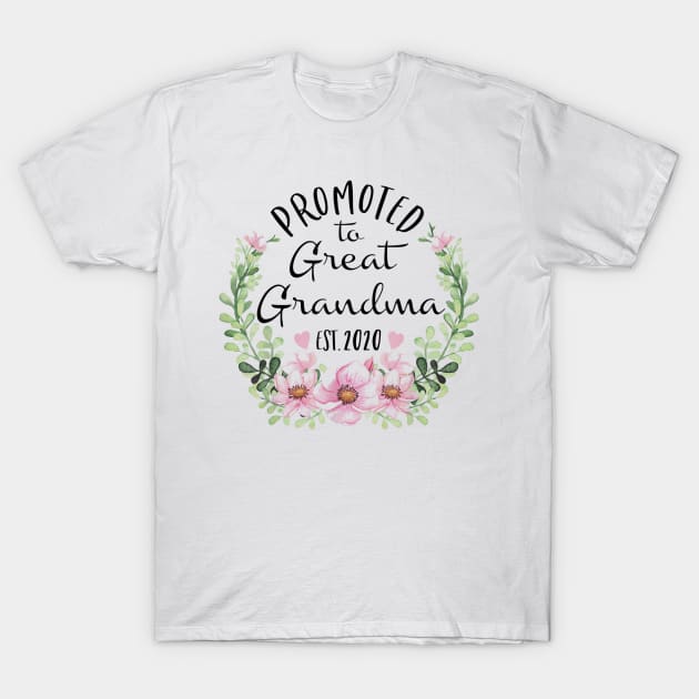 Promoted to Great Grandma est 2020 Baby announcement T-Shirt by adrinalanmaji